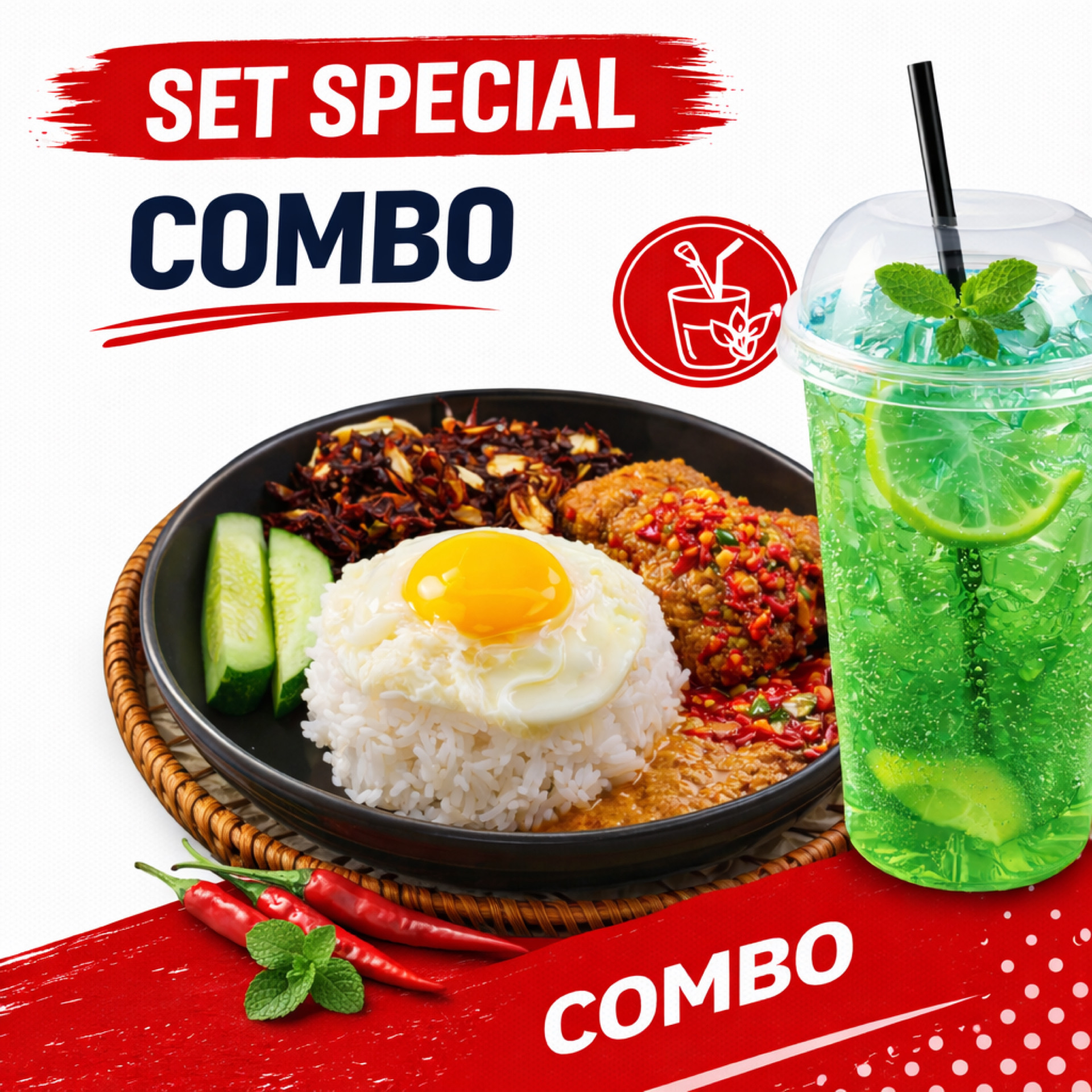 Set Special bersama Telur Goreng dan Mojito